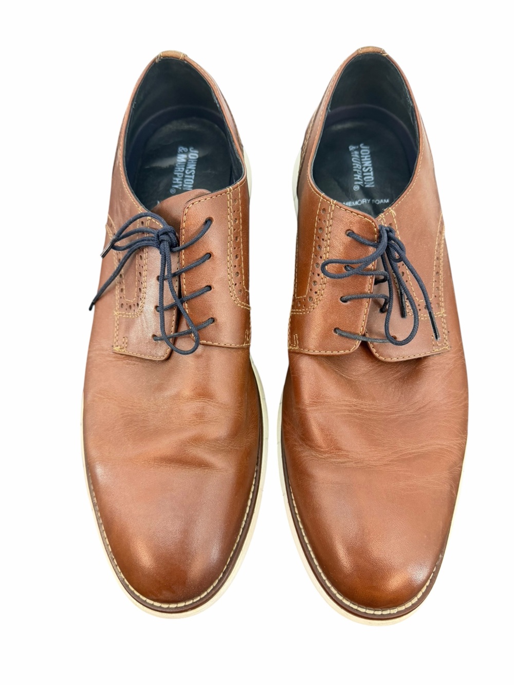 Johnston & Murphy Tan Leather Derby Shoes with Navy Laces